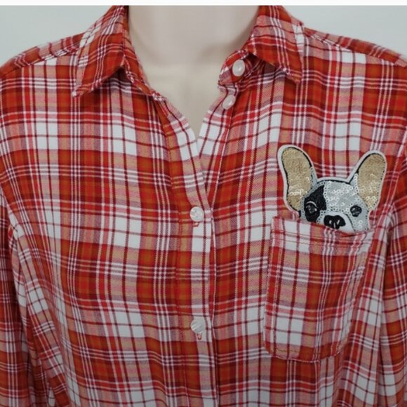 I Jeans by Buffalo red plaid long Sleeves Shirt size S dog sequin - Picture 12 of 12